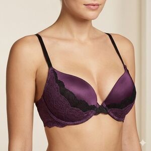 Scandale Paris "Illusion" Lace Push-Up Bra - Plum & Black - Size 34D